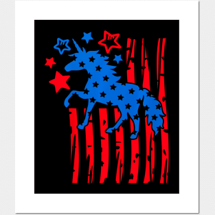 Kids Merica Unicorn USA 4th Of July  Girl American Flag Posters and Art